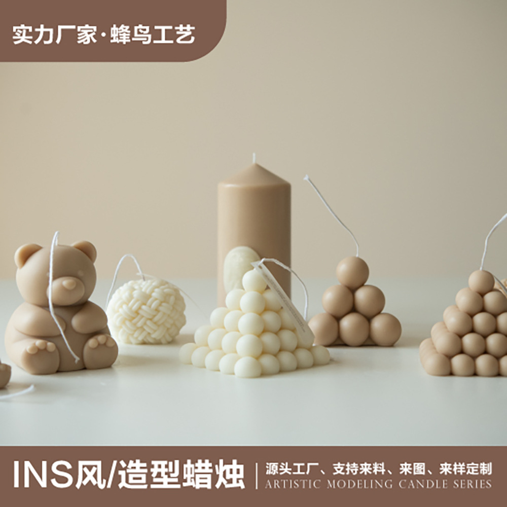 Corea del Sur original ins estilo Venta caliente hecha a mano aromaterapia vela de soja bola lana oso modelado geométrico decoración adornos