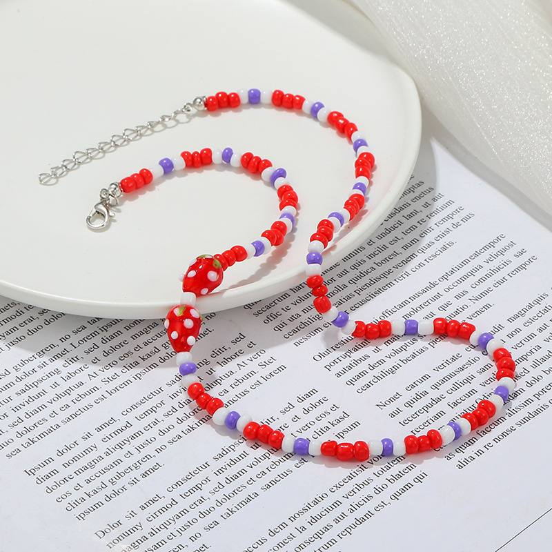 Sweet Strawberry Pearl Plating Necklace 1 Piece
