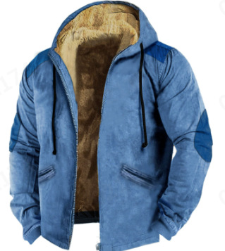 Europa y América transfronteriza multicolor color sólido impresión 3D Impresión digital suéter con capucha forro marrón Chaqueta de algodón acolchado