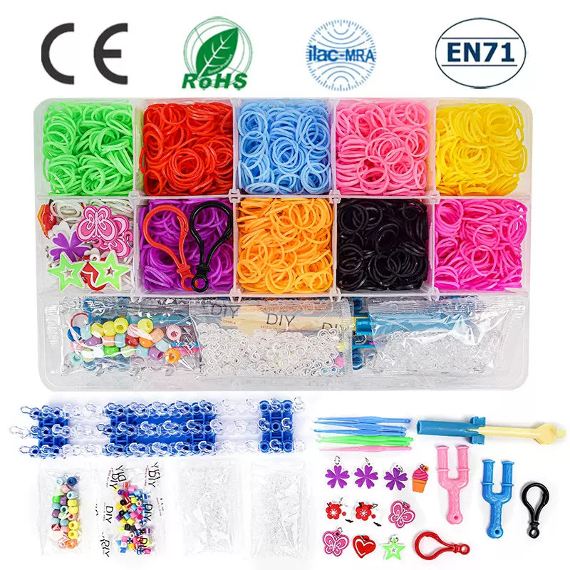 跨境货源15色彩虹橡皮筋编织机手工diy彩色透明皮筋儿童手链套装