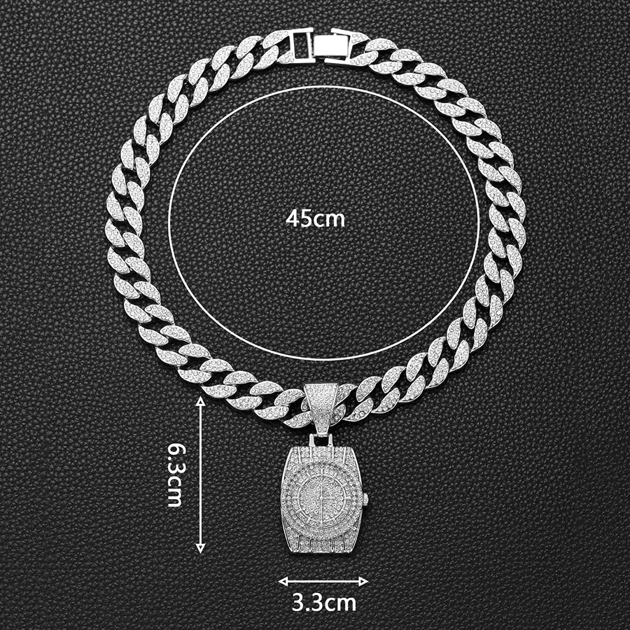Men's niche full diamond watch, hip-hop punk choker pendant, versatile Cuban necklace_voghion.com