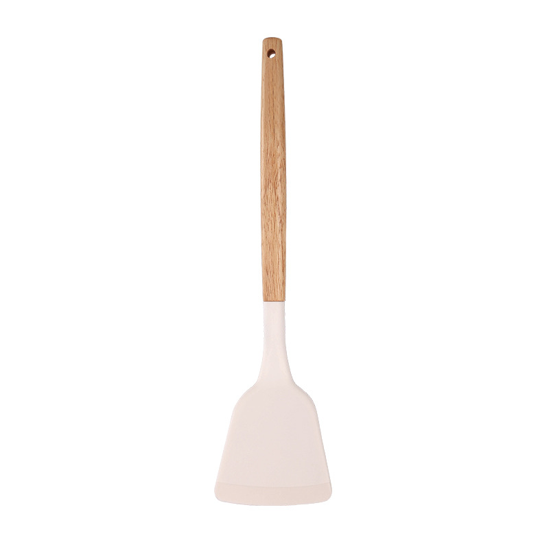 Paleta de silicona con mango de madera, pala de cocina doméstica, sartén antiadherente, cuchara especial, colador, cuchara de arroz, juego de utensilios de cocina resistentes a altas temperaturas image 6