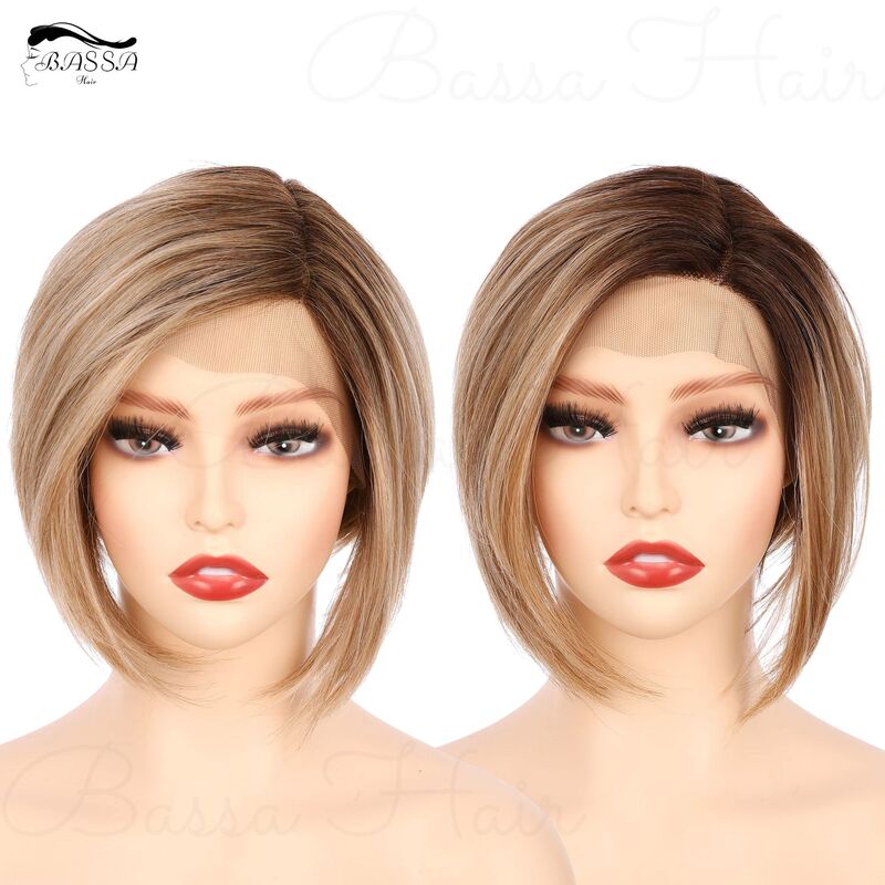 8 inch diagonal lace front loose straight bob wig