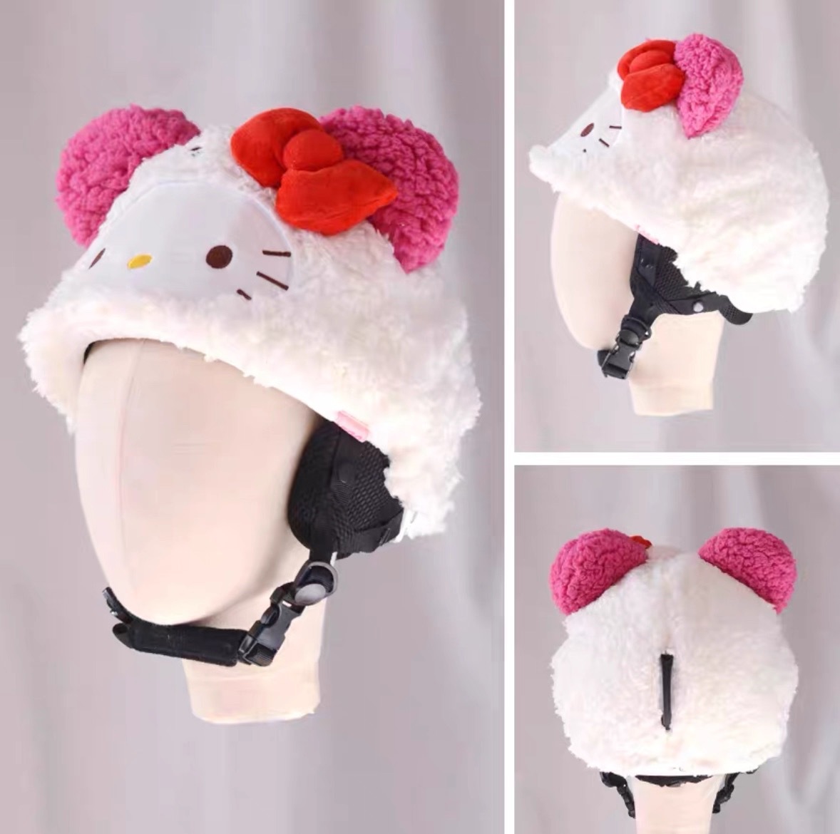 Casco de esquí de peluche muñecas bordadas tridimensionales lindas para niños niñas casco decoración de dibujos animados nueva decoración