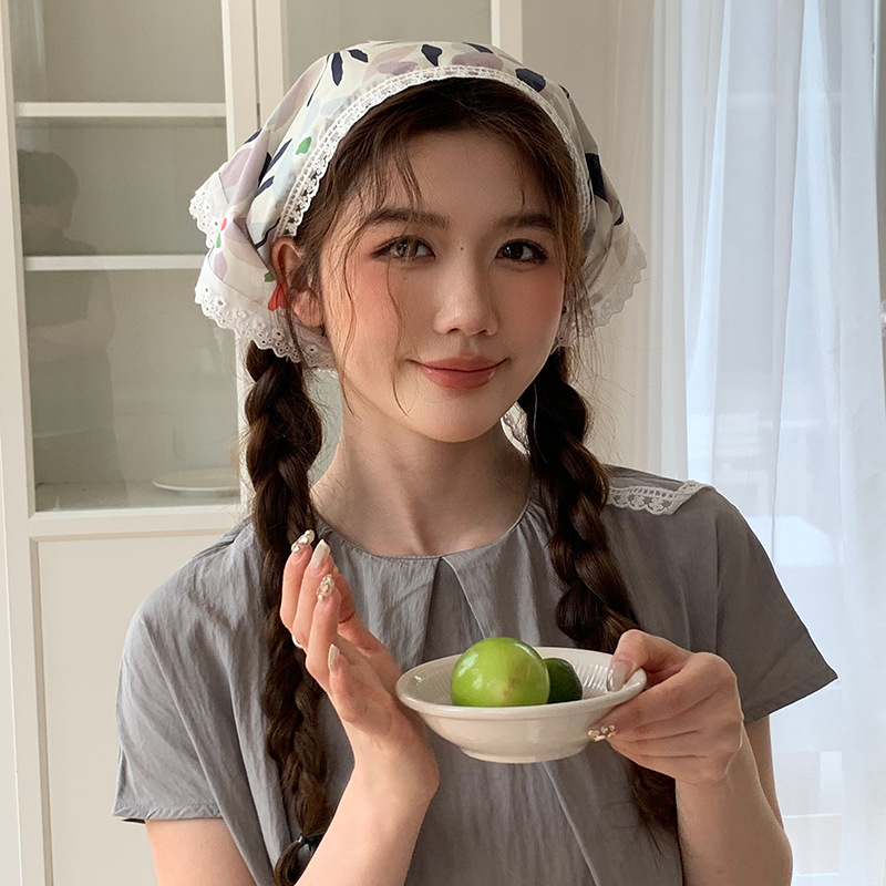 Pañuelo de seda de confinamiento de encaje de diadema francés de alta gama ins pañuelo de playa de fotografía de viaje de verano de alta gama