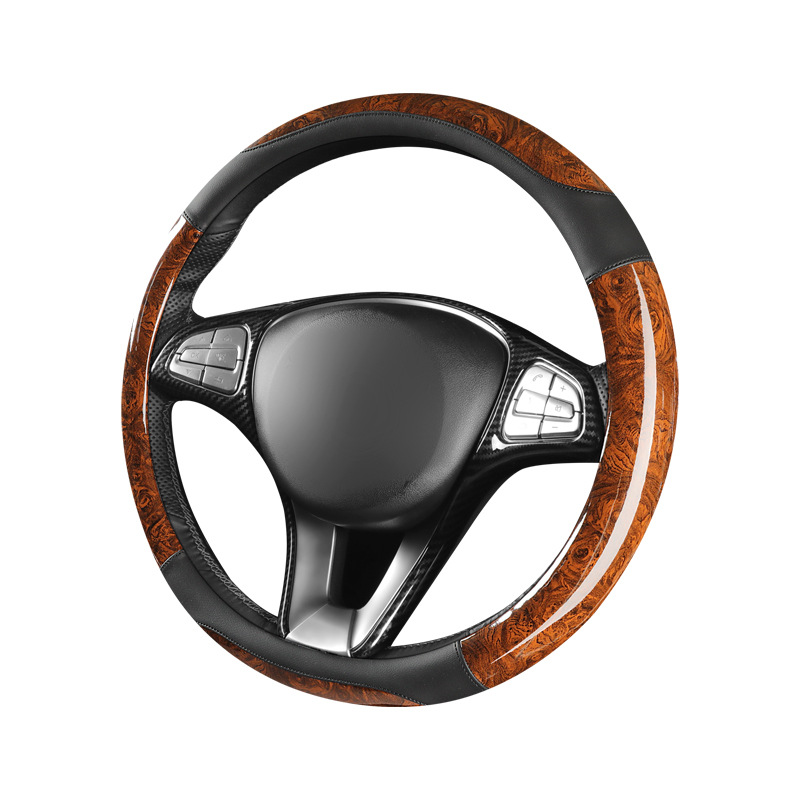 Car peach wood pattern steering wheel cover ultra-thin four-season universal summer non-slip half set of card-type decorative handle cover for men