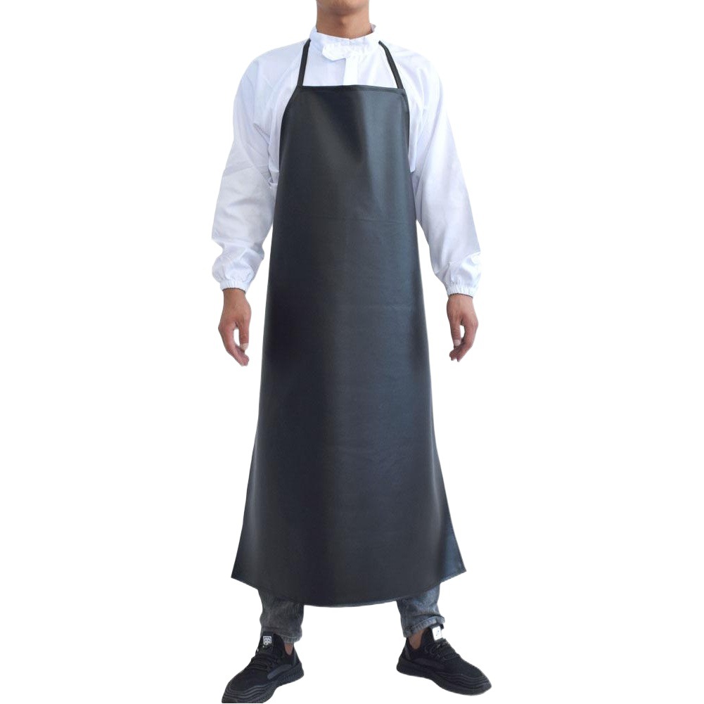 Cuero impermeable a prueba de aceite PU delantal acuático masacre alimentos cintura adulto Halter negro alargado delantal de cuero