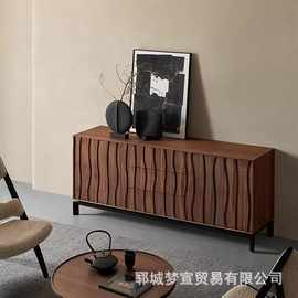 中古餐边柜侘寂风复古实木储物柜客厅家用隔断置地柜老榆木玄关柜