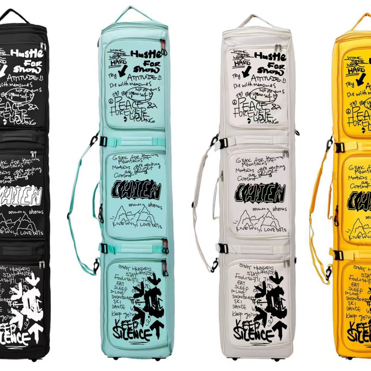 Ski Bag with Pulleys, Single and Double Board Travel Bag, Reinforced Multi-Pocket Dry and Wet Separation Ski Sports Backpack Can Be Customized