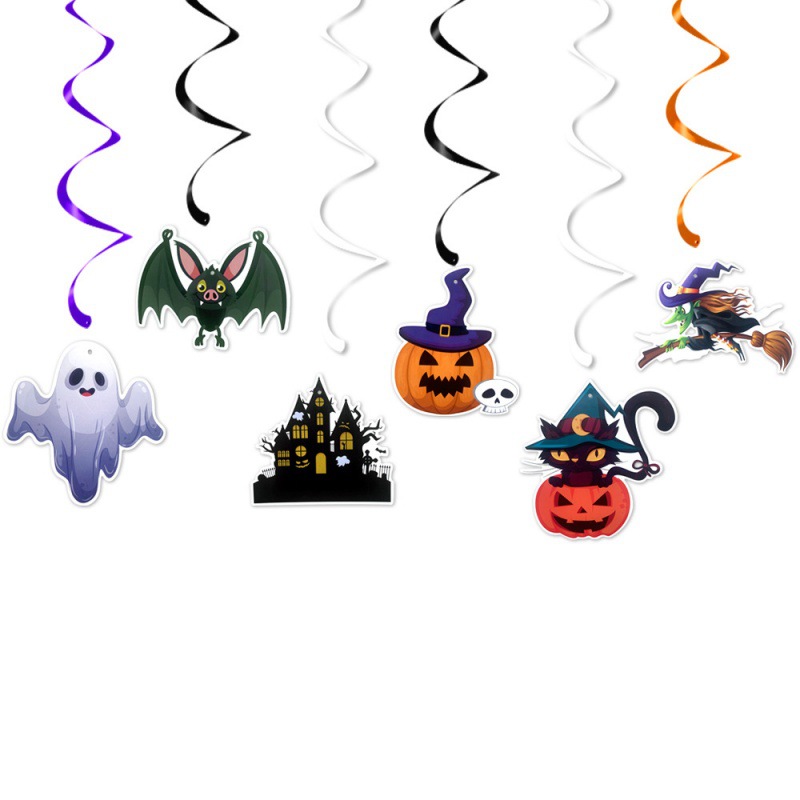 Fabricantes al por mayor decoración de fiesta de Halloween feliz Halloween tirar de banderas fantasmas calabazas espirales colgantes