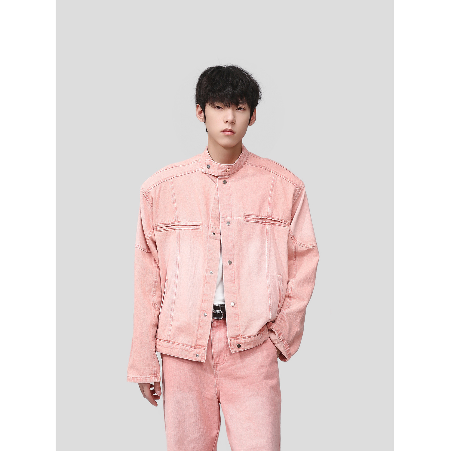 Mtlclothes ropa de los hombres | 2023 otoño nuevo lavado Rosa soporte collar chaqueta traje casual jeans estilo coreano