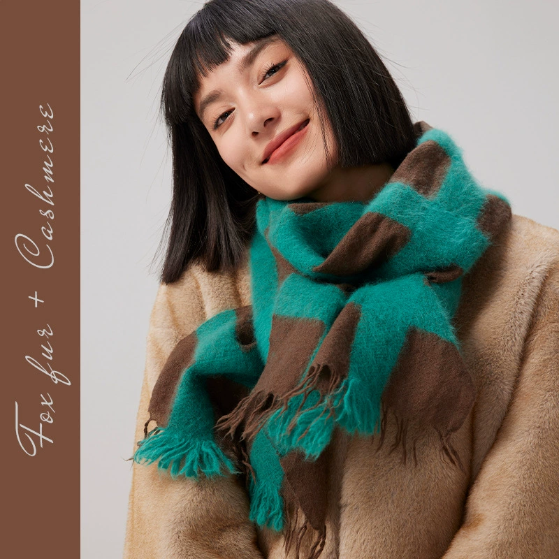 Редкая презентация! 55 fox cashmere 45 cashmere шарф клетчатый зелёный шарф увеличенный толстый шарф для женщин зима