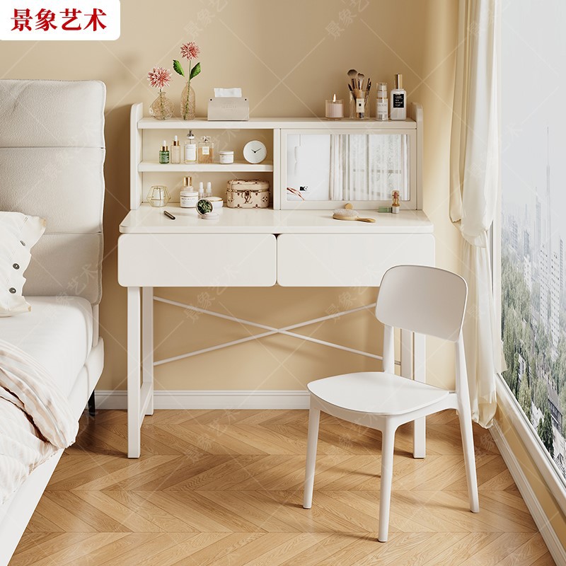 Comedor de camaro sencillo de alta calidad dormitorio de chicas escritorio de maquillaje con espejo de maquillaje pequeño escritorio de maquillaje de estilo crema