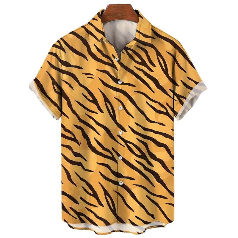 Summer 3D Leopard Print Shirt Men's Clothing Casual Holiday Short Sleeve Street Button Clothing Lapel Top CS37