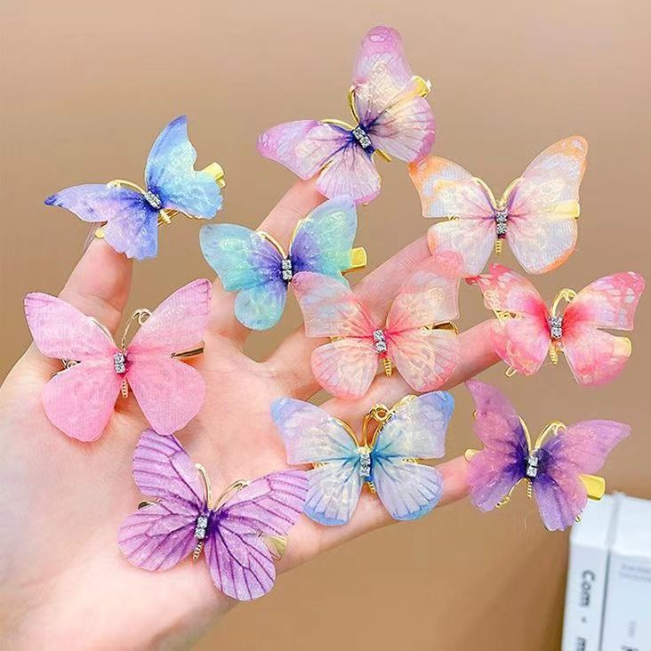 Niños clips coreano princesa super inmortal mariposa gradiente toque de cabello para niñas bebés lindos clips para niñas