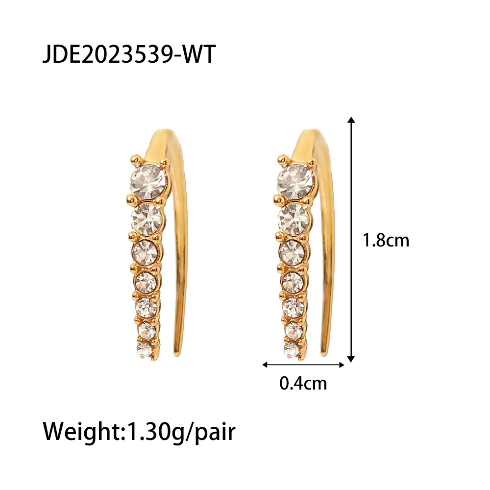 Fashion Round Stainless Steel Inlay Artificial Diamond Pearl Earrings 1 Pair