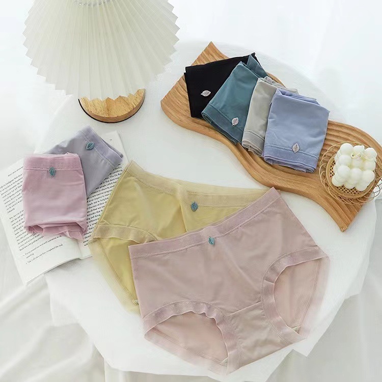 Summer Ultra-Thin Breathable Ice Silk Small Leaf Underwear Women's Pure Cotton Crotch Lace Women's Hip-Covering Briefs New Style