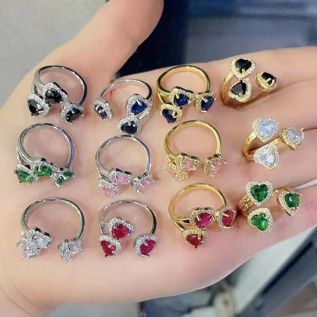 10g Weight Electroplating Gold Plating Process 18K Real Gold Plated, Platinum Plated Plating Material Zircon Inlay Material Open Ring Classification Sweet Heart Shape Metal Inlay Zircon Women's Open Ring
