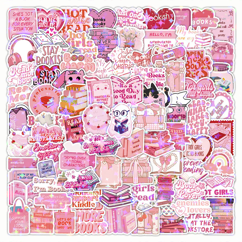 60-120张Pink Bookish涂鸦贴纸粉色阅读装饰笔记本行李箱跨境贴画|undefined