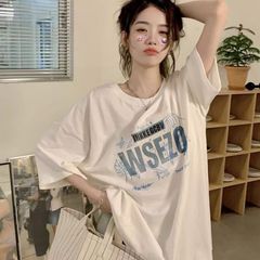 レタープリントトップス レディース 夏 香港風 Tシャツ カジュアル ゆったり 氷感シルク風 ラフスタイル プリント 半袖 レタープリント