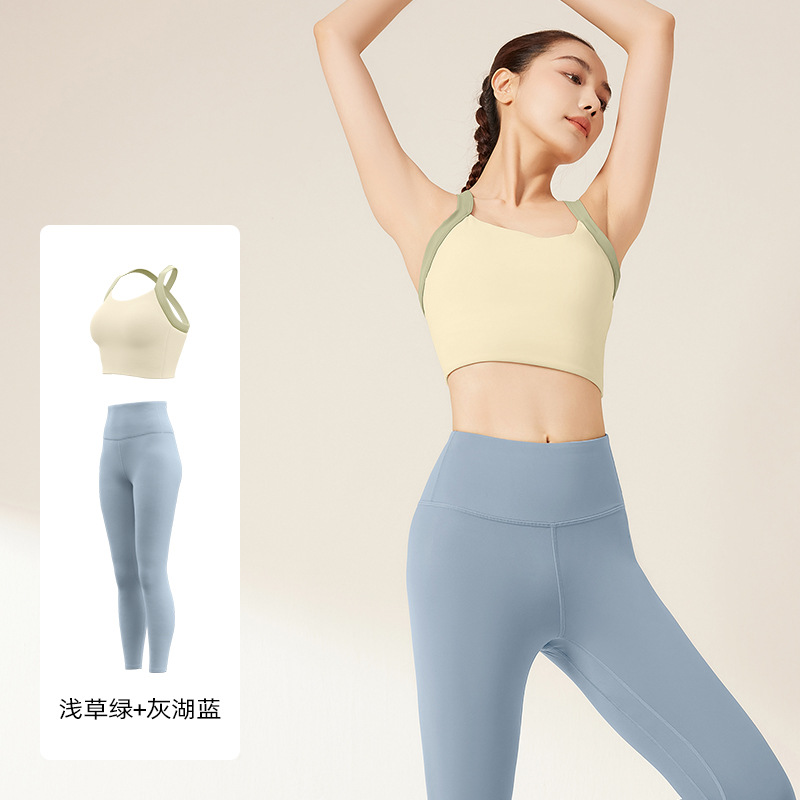 Juyi Tang primavera y verano juego de yoga de color fijo cinturón de hombro antichoque conjunto de ejercicio de acondicionamiento de pecho