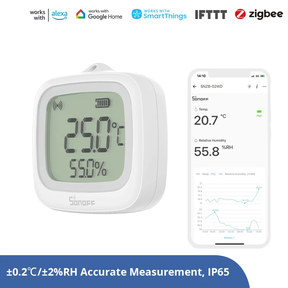 Sensor de temperatura y humedad SONOFF SNZB-02WD, IP65 a prueba de agua, para baño, invernadero, uso en exteriores, compatible con HA 2MQTT image 8