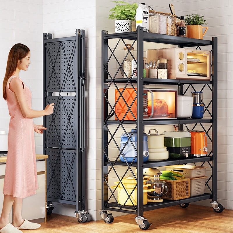 Carefully Selected Installation-Free Kitchen Storage Folding Storage Rack Floor-Standing Microwave Oven Pot Rack Oven Storage Storage Rack