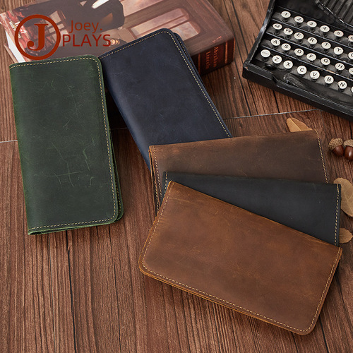 Leather Men's Wallet Crazy Horse Leather Business Retro Multi-Card Slot Long Wallet Men's Casual Handbag Men's Bag
