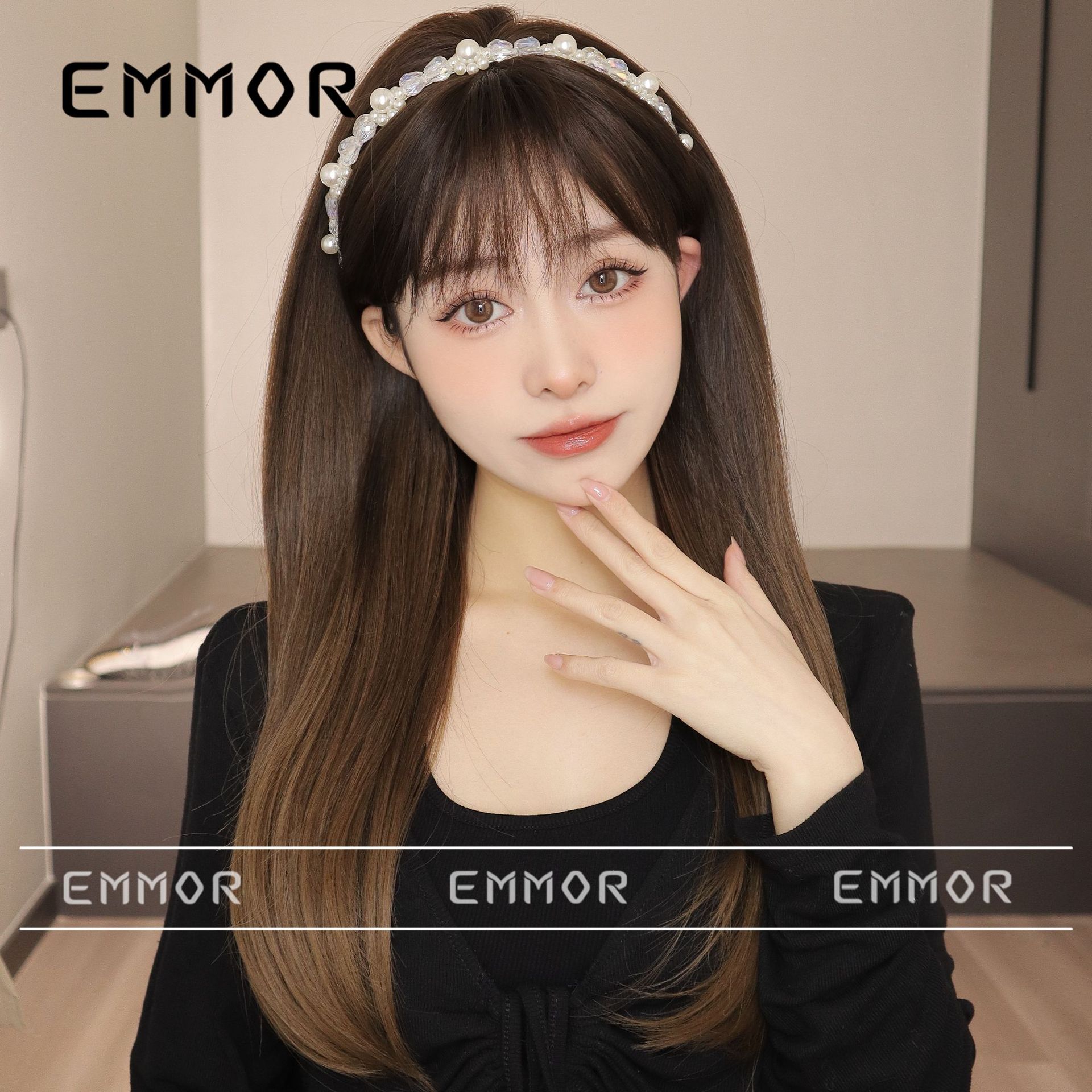 Estilo coreano JK Internet Celebrity ancla peluca femenina recta flequillo Pelo Largo sal dulce Lolit verano natural peluca