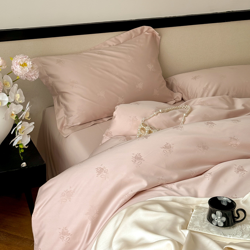 High-End Romantic Style Xinjiang Long-Staple Cotton Four-Piece Set, Exquisite Jacquard, Soft and Comfortable, Pure Cotton Bedding for Naked Sleeping, Dowry Use