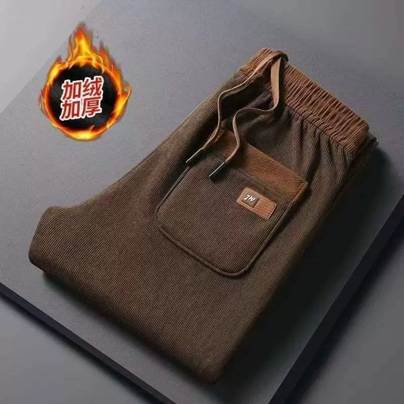 秋冬季新款百搭灯芯绒直筒休闲裤加绒欧米绒加厚宽松男士运动潮裤