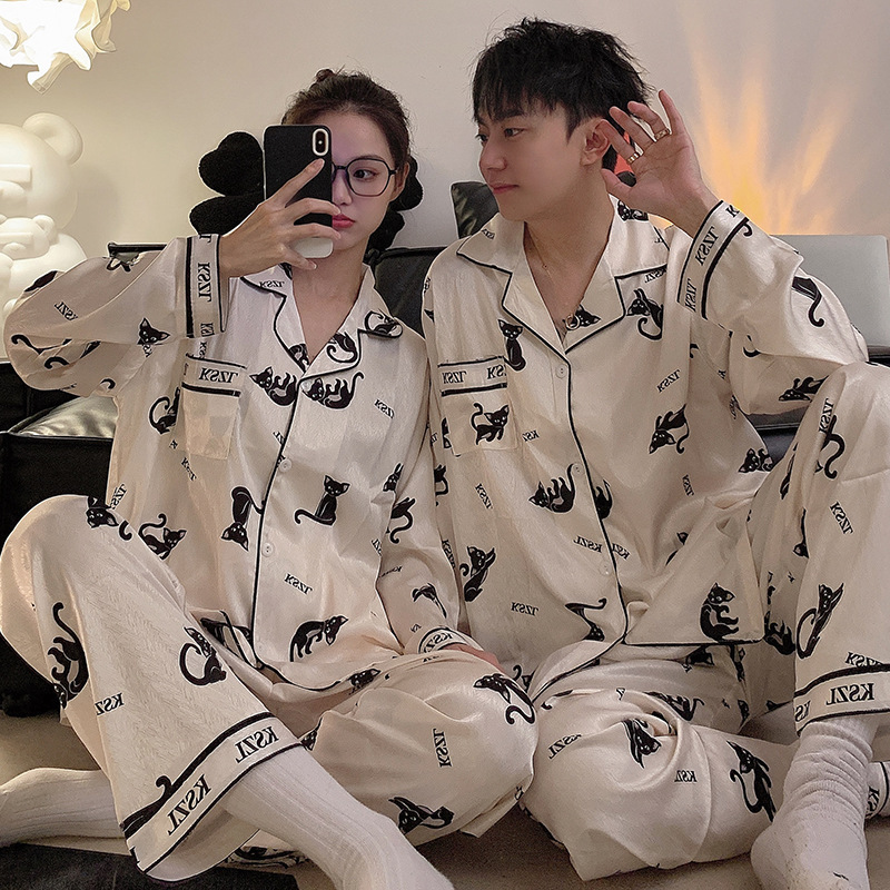 Alta calidad Panda pareja Pijamas Mujer primavera y otoño hielo seda 2024 nuevo verano de manga larga homewear hombres traje