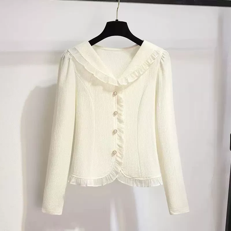 Шифоновая свежая кукольная блуза, в стиле Chanel, осенняя новинка, для женщин plus size, воротник-кукла