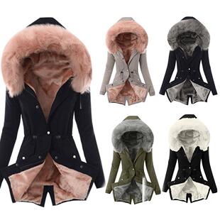 Amazon Wish Cross-Border Autumn and Winter New Cotton Outwear European and American Hooded Slim Warm Zipper Jacket for Women