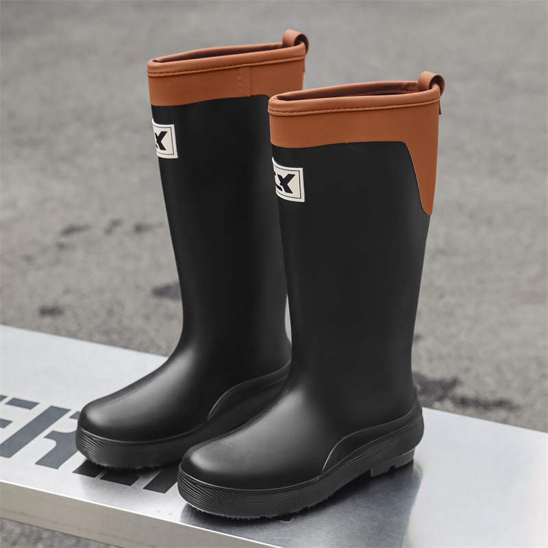 Botas de lluvia de tubo alto, botas de lluvia de moda para mujer, zapatos impermeables de suela gruesa para exteriores, zapatos de goma y botas de agua de tubo largo de terciopelo, mujeres transfronterizas image 7