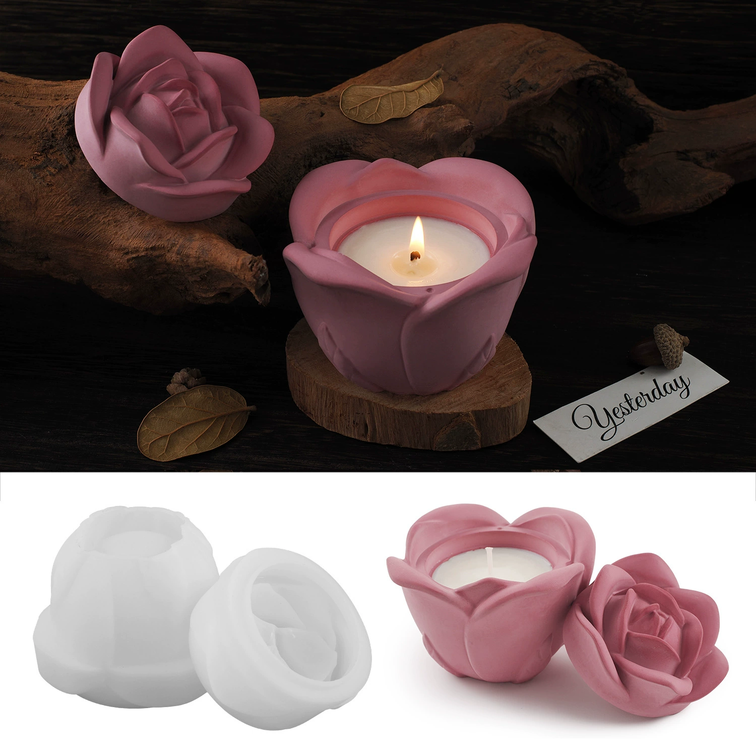 Aromatherapy, candle contains rose, storage system, silicone mold, DIY, mirror effect