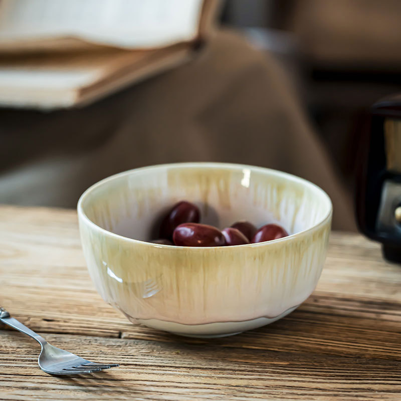 Retro esmalte de cerámica de arroz cuenco de arroz doméstico japonés cuenco de frutas cuenco de cubiertos cuenco de arroz redondo al por mayor cuenco de postre