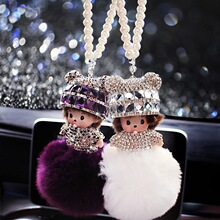 女神款网红蒙奇奇汽车内装饰用品挂件可爱水晶车载后视镜吊坠女士