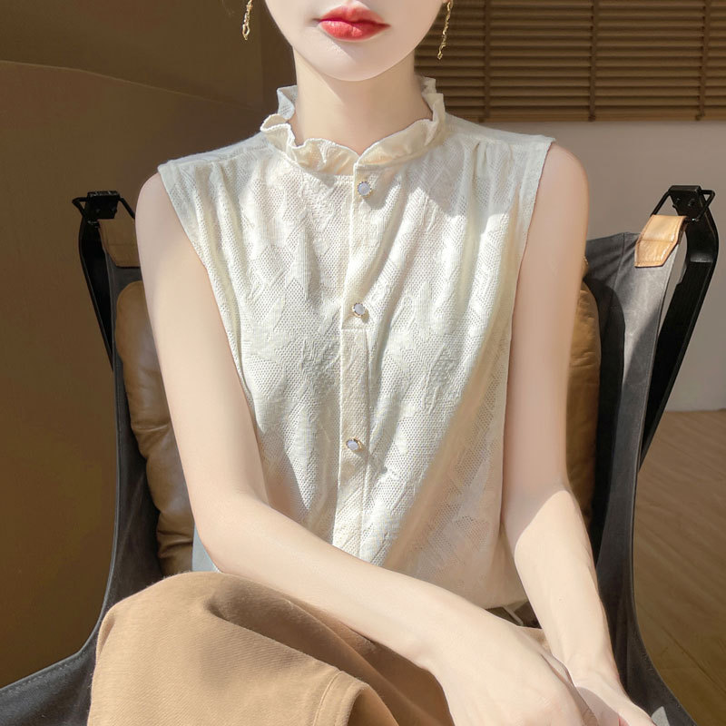 High-end Camisole Women's Lacy Collar Sleeveless Shirt Knitted Suit Base Shirt Fine Imitation Wool Top