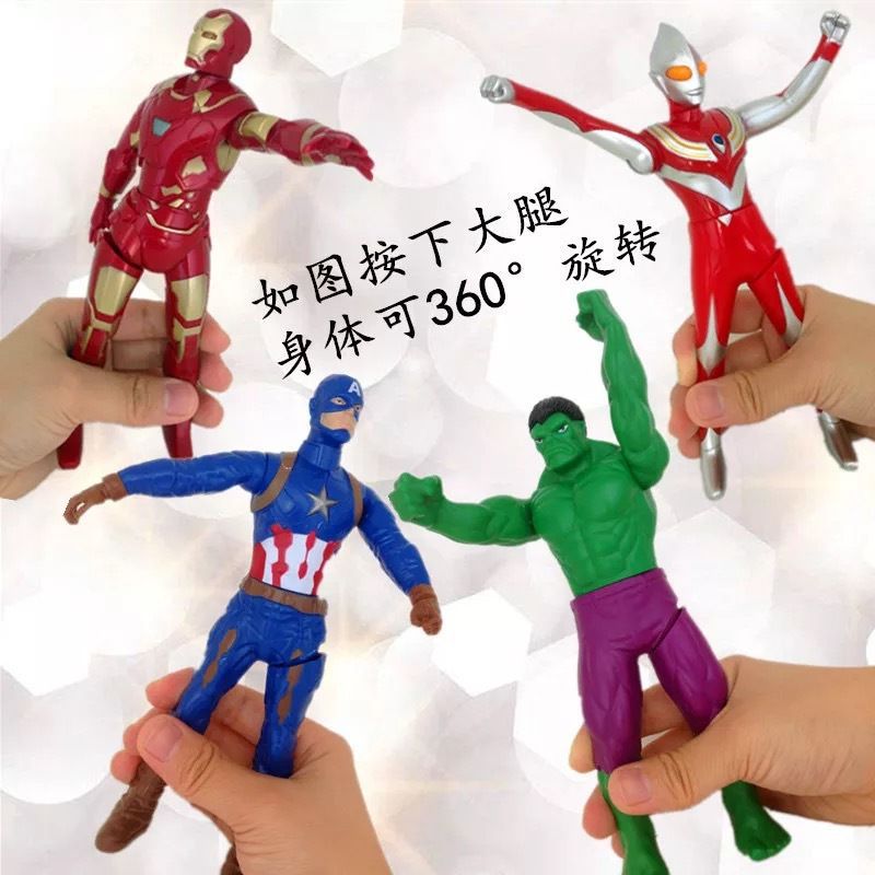 360 도 회전 DEJA OTT 장난감 프레스 다리 프레스 회전 싸움 아이언 맨 재회 스파이더 맨 손으로 만든 모델