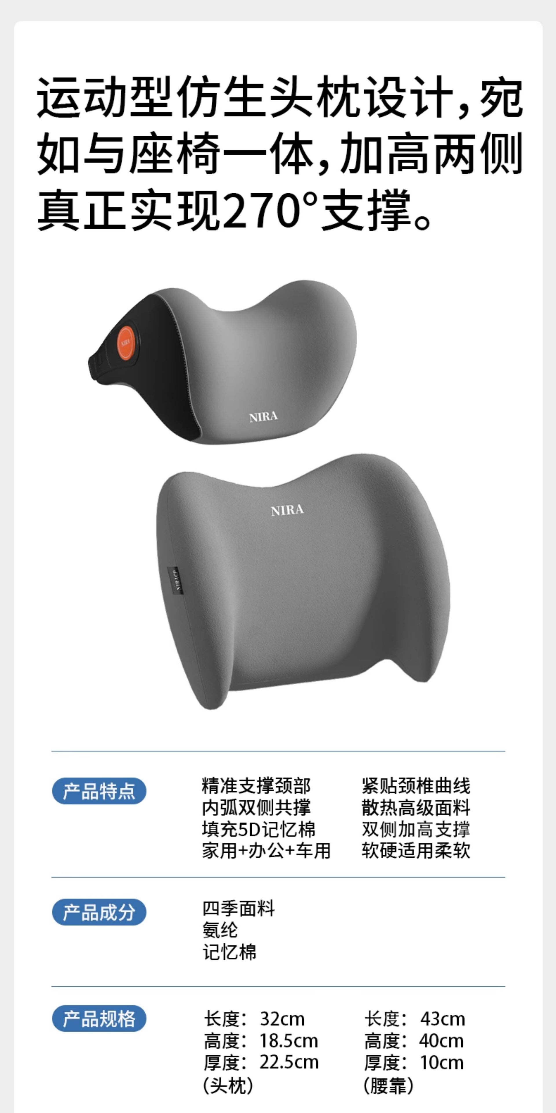 Suitable for Nila High-End Car Headrest, Neck Pillow, Pair of Seat Cushions, Tesla Car Cushion, Lumbar Support for Car Use
