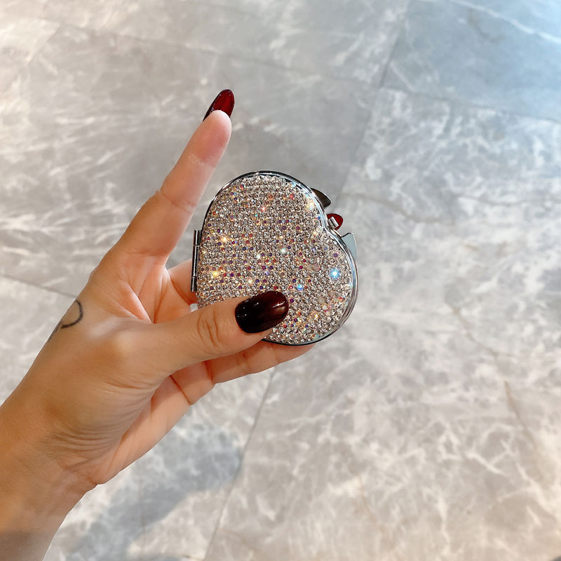 63g Weight Mirror Makeup Tools Types 1 Piece Quantity Rhinestone Material Heart Shape Pattern Glam, Shiny Style Glam Shiny Heart Shape Rhinestone Mirror 1 Piece 4