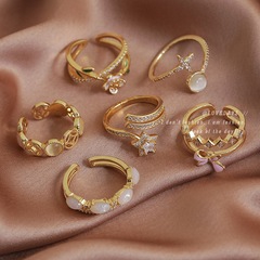 Cross-border personalized fashion ring retro niche cat eye rhinestone bow flower geometric open ring hand ornaments