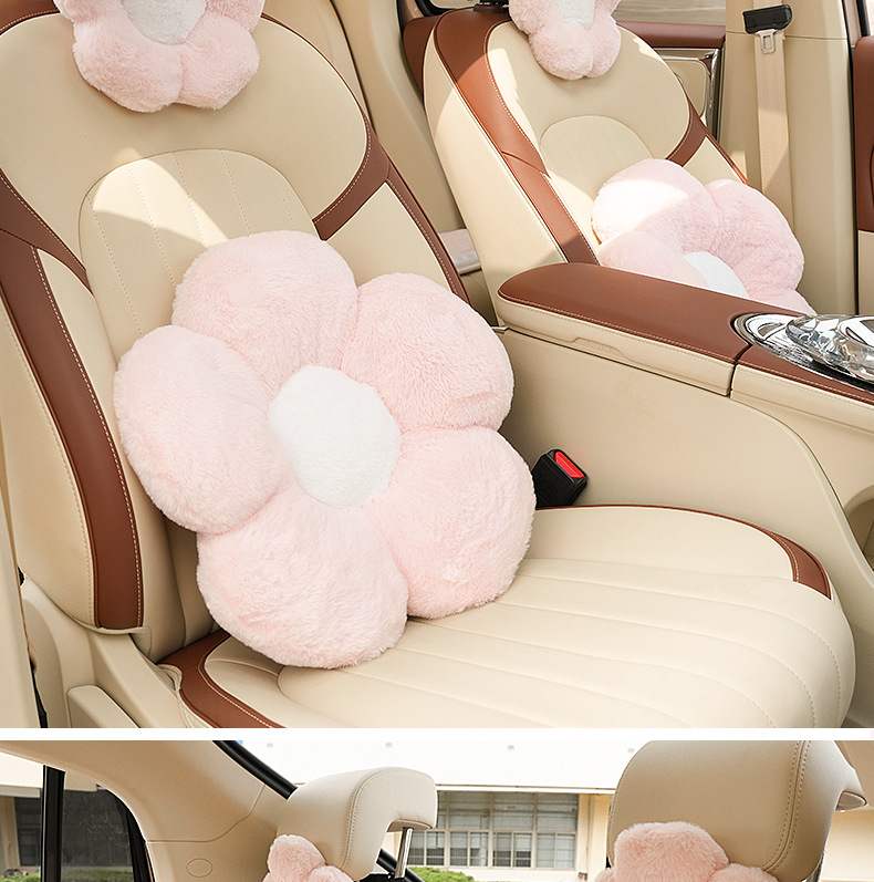 Four Seasons universal car headrest plush soft and comfortable car neck pillow pillow cute flower car lumbar support