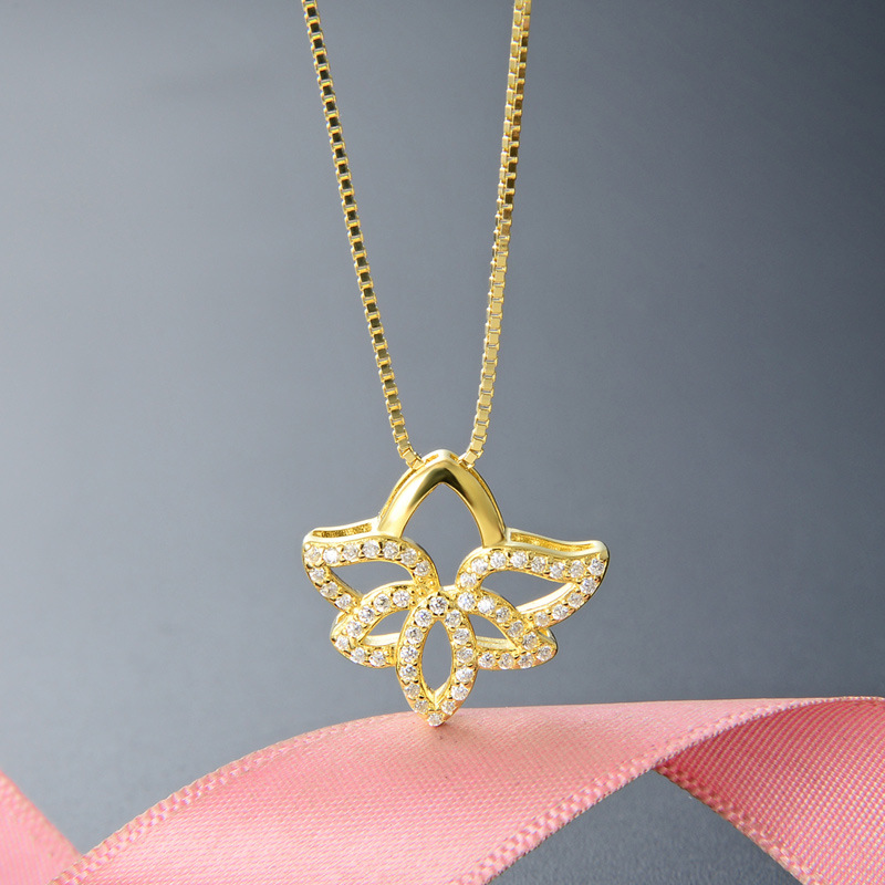 Transfronterizo Amazon venta caliente de plata esterlina 925 collar de hojas de piedra de piedra de lujo ligero de lujo de alto nivel colgante de hojas huecas