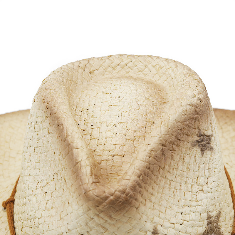 Straw Cowboy Hat With Five Pointed Star For Beach And Outdoor_voghion.com