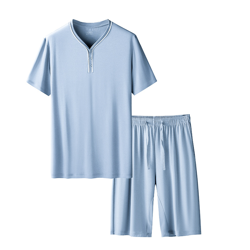 [Mismo estilo en el mostrador] Conjunto de pijamas de hombre de primavera y verano de modal de doble cara de 80 unidades, pantalones cortos finos de manga corta, ropa para el hogar