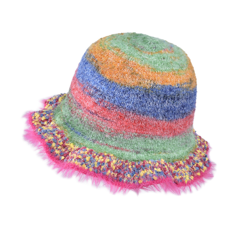Foreign Trade Cross-Border Rainbow Retro Fisherman For Women, Autumn And Winter Dopamine Warm Thickened Bucket With Ear_voghion.com