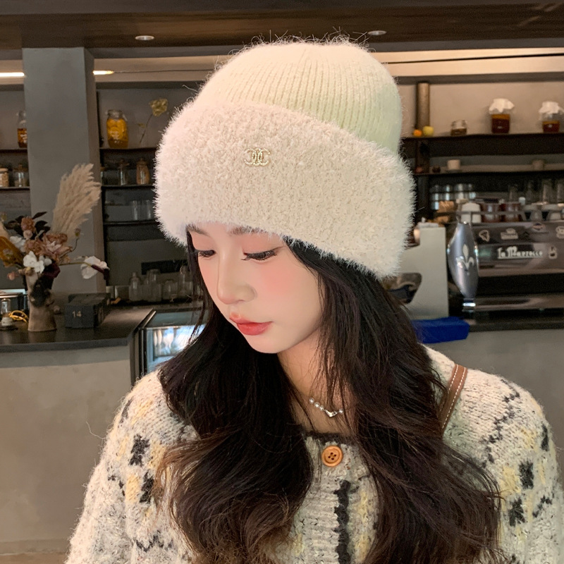 冬季帽子女款时尚百搭针织帽加厚保暖毛线帽可爱甜美显脸小毛绒帽|undefined