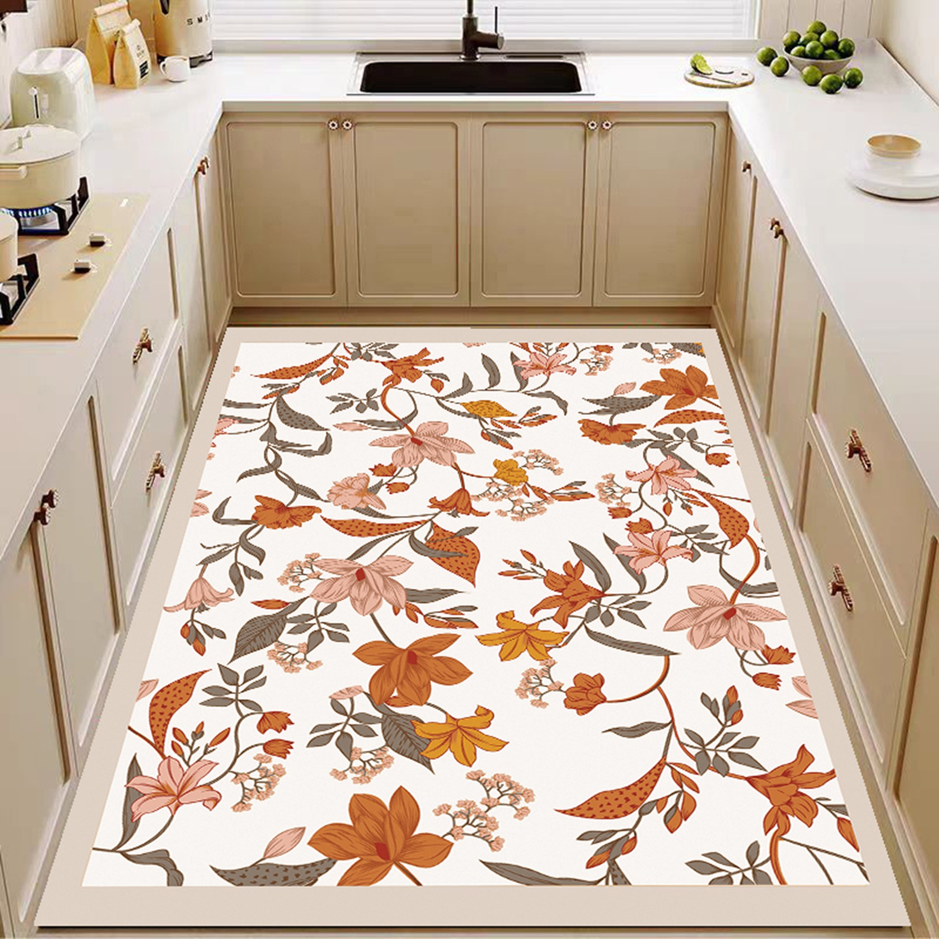 Erasable Kitchen Pvc Floor Mat, Non-Slip, Oil-Proof, Waterproof, Household Foot Mat, Entryway, Foyer, Anti-Dirt Leather Carpet